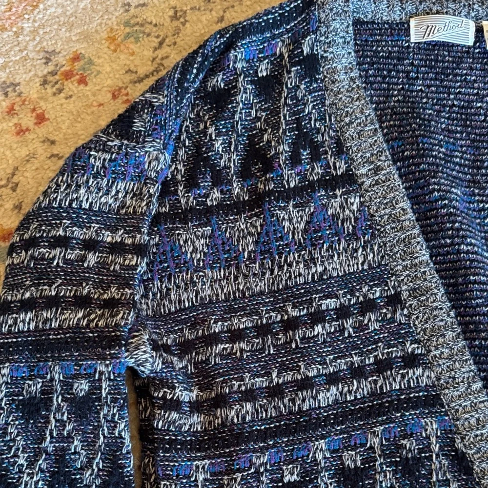 Method Vintage Geometric‎ Knit Cardigan Sweater XL Blue Gray Grandpa Cozy Boho